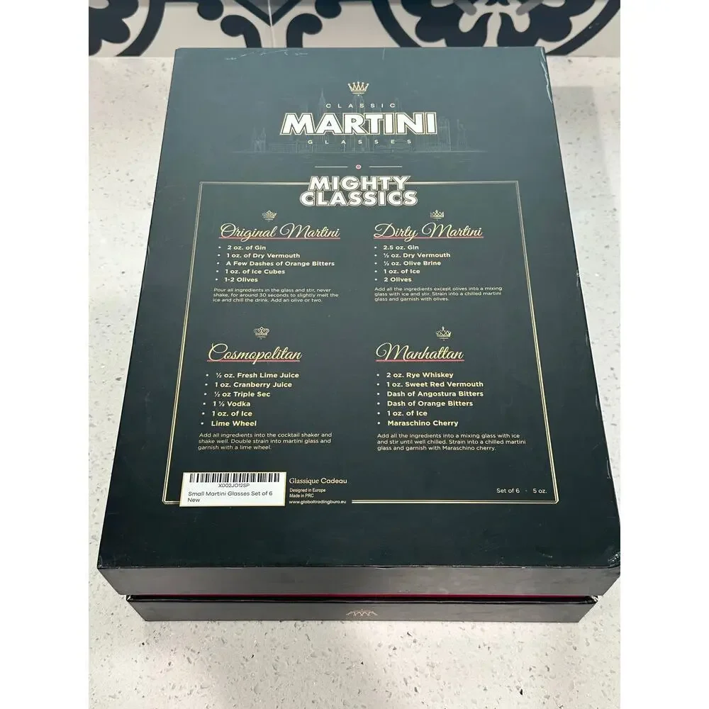 Set of 6 Large Martini Glasses Glassique Cadeau 10 oz.Brand New! - Picture 3 of 5